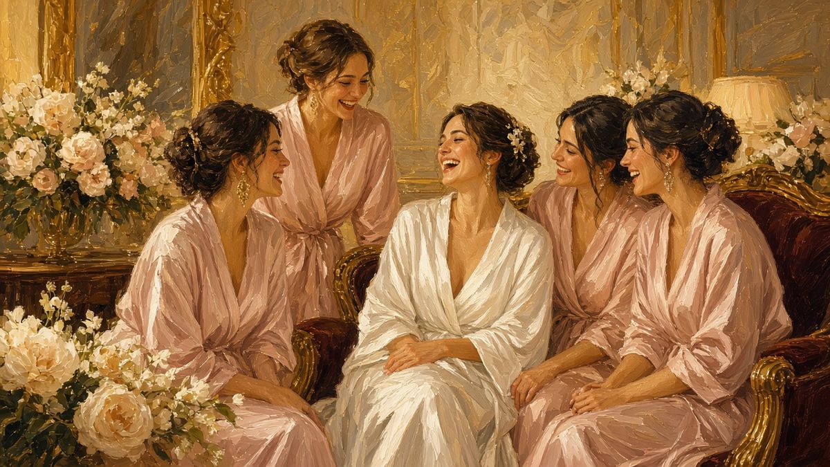 Private Events 2 A bridal party in matching robes laughing together with the bride